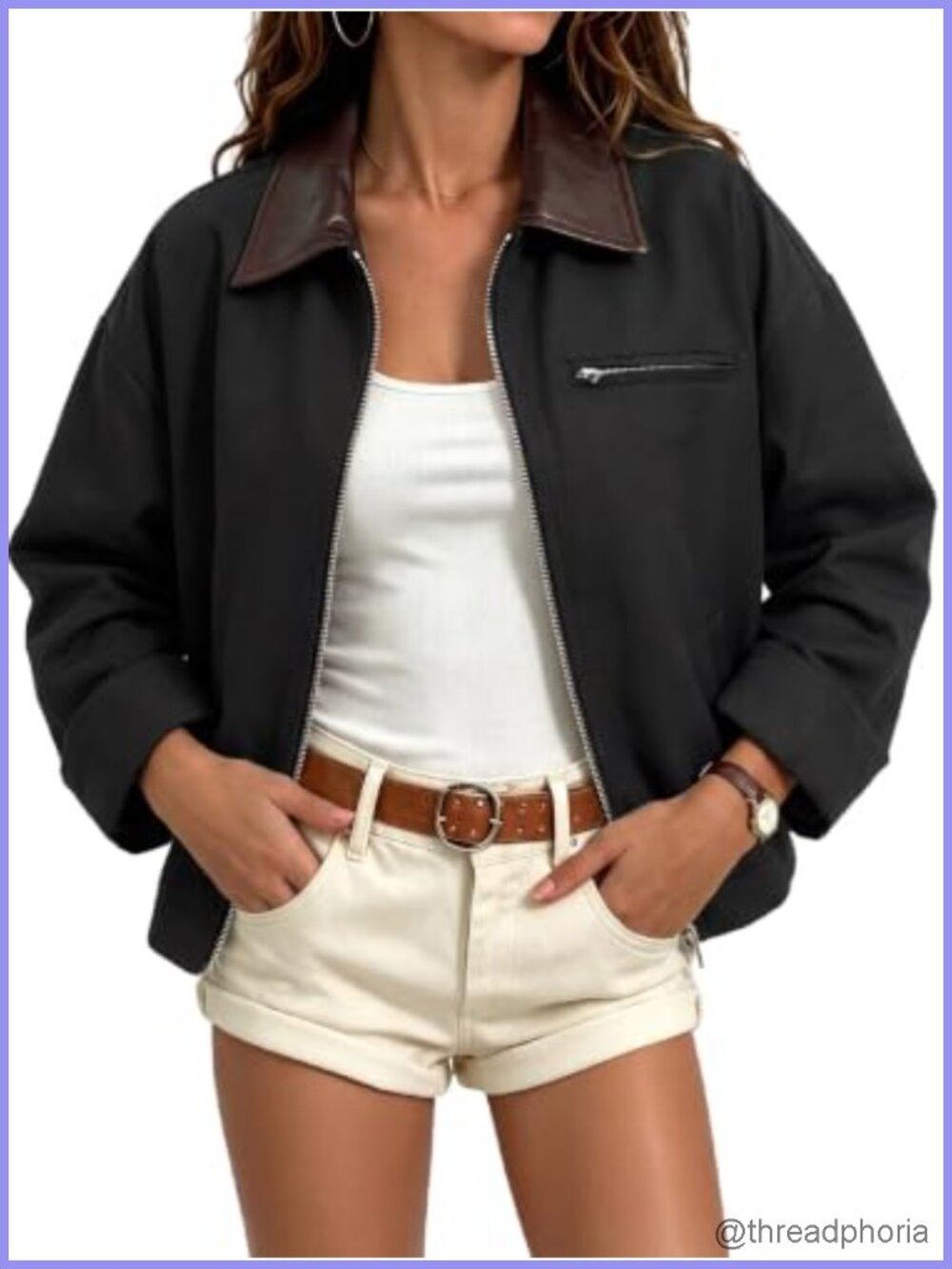 EXLURA Womens 100% Polyester Zip Up Cropped Trench Coat Casual